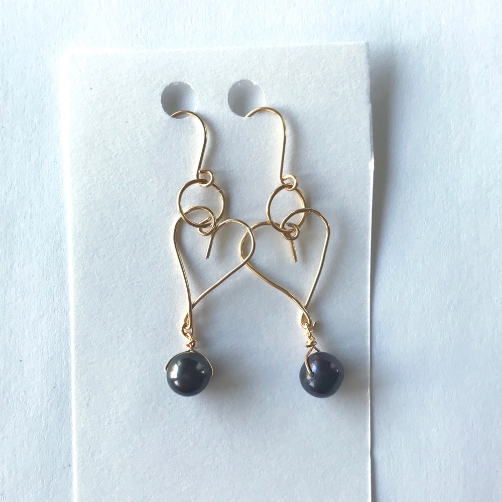 Heart Earrings with Tahitian Pearls